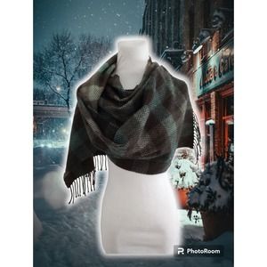 Men' Womens Winter SCOTLAND Made 100% CASHMERE Scarf 70 x 12.5 Plaid Brown Blue